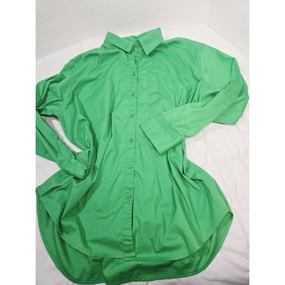 A New Day XXL Plus Boho Long Sleeve Button-Down Shirt Dark Green Oversized Indi
